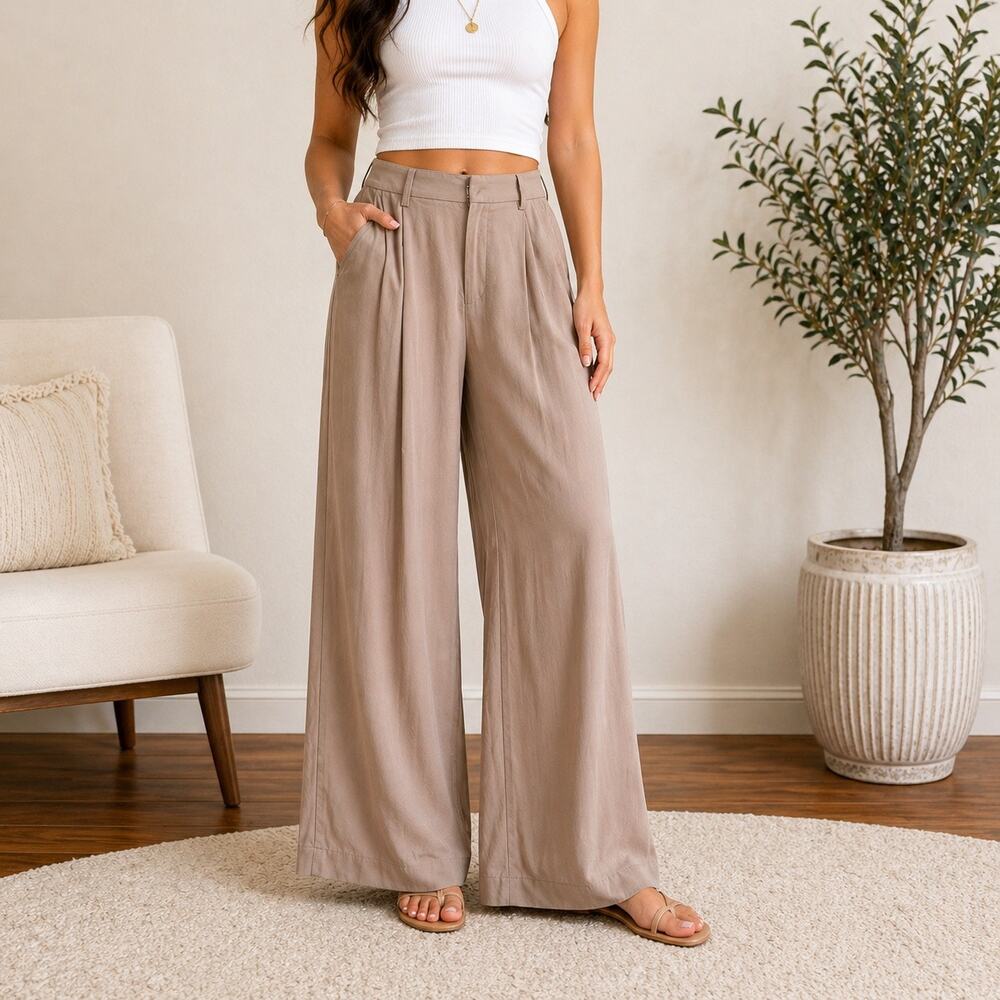 Cotton Candy LA Khaki High Waist Wide Leg Trousers Sz M NWT